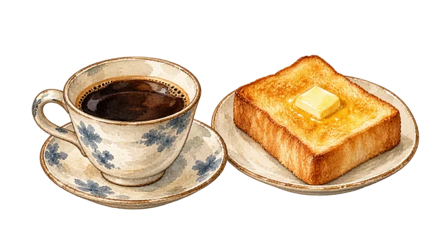 コーヒーとトーストのイラスト