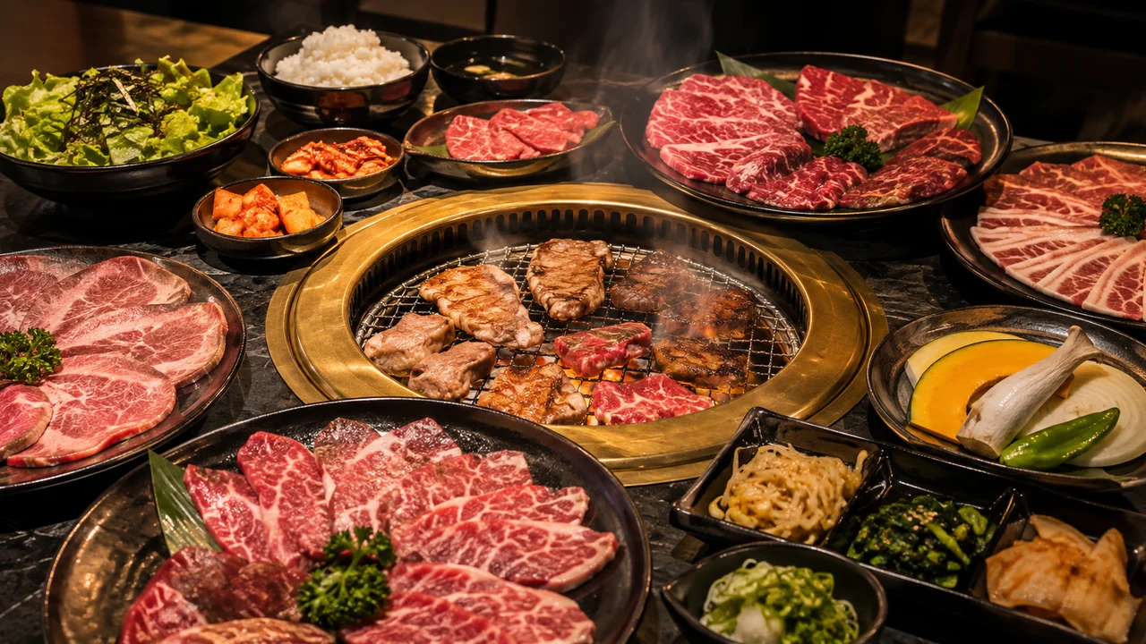 焼肉食べ放題の比較をイメージした焼肉とサイドメニュー